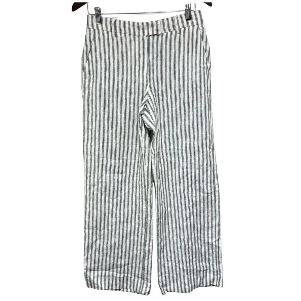 Reformation Pants Womens 2 S Gray White Stripe Linen Wide Leg Career Nautical